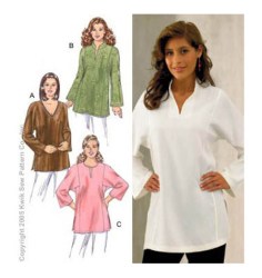3377 KS LONG SLIT OR V-NECK TUNIC TOP PATTERN XS-XL